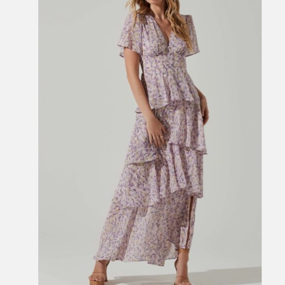 ASTR The Label Tayla Floral Tiered Midi Dress XS - Picture 2 of 8